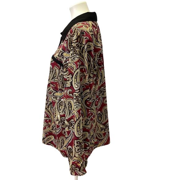 Elementz Woman 2X Long Sleeve Polyester Blend Paisley Button Down Blouse Top - Picture 4 of 6